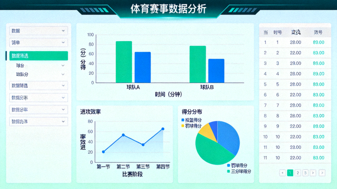 体育赛事数据分析图表与统计界面展示